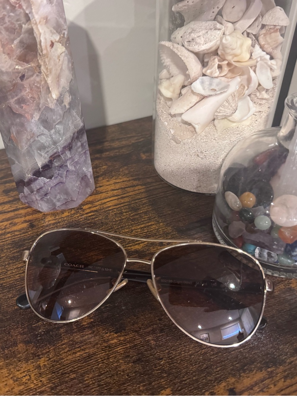 Coach Women's Aviator Sunglasses in Gold Frame with Brown Gradient Lenses